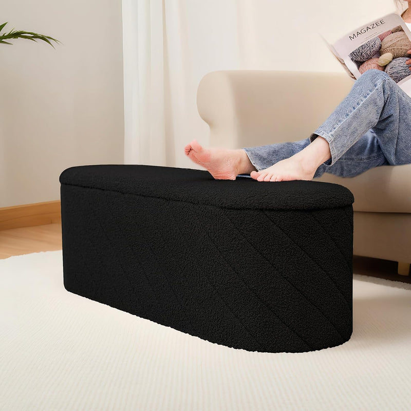 Oval Ottoman with Storage Bench Folding Foot Rest