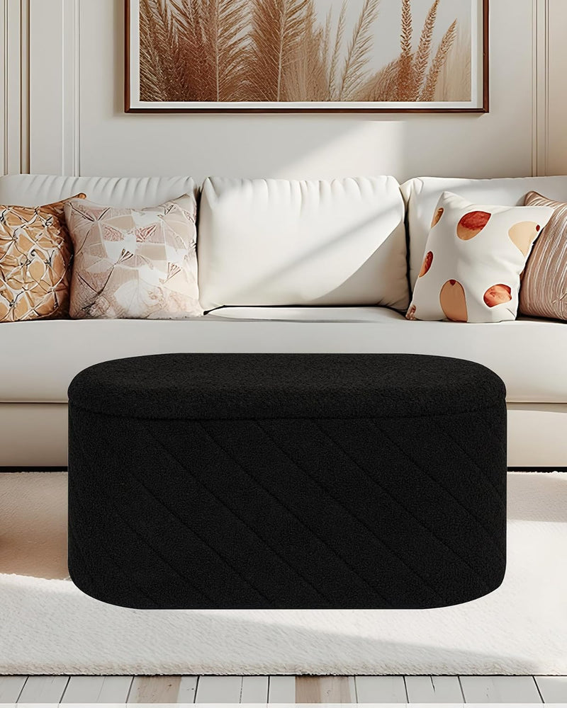 Oval Ottoman with Storage Bench Folding Foot Rest