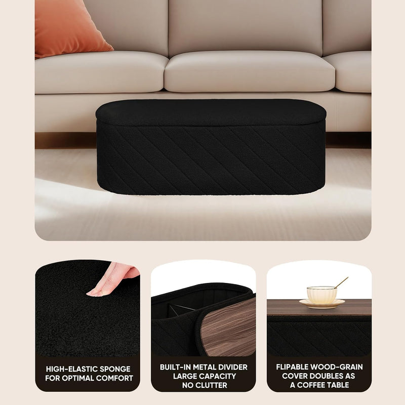 Oval Ottoman with Storage Bench Folding Foot Rest