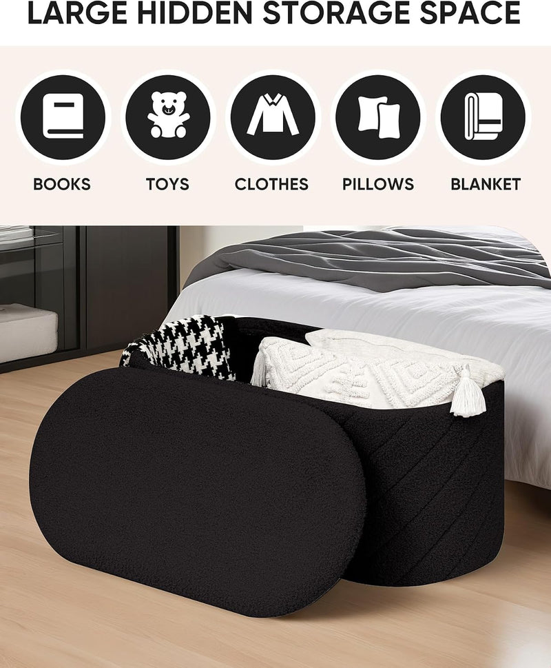 Oval Ottoman with Storage Bench Folding Foot Rest