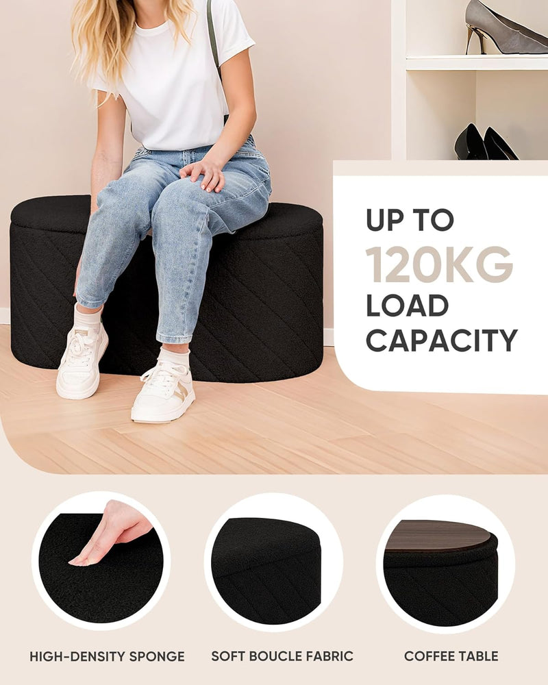 Oval Ottoman with Storage Bench Folding Foot Rest