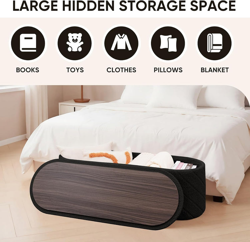 Oval Ottoman with Storage Bench Folding Foot Rest
