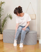 Oval Ottoman with Storage Bench Folding Foot Rest