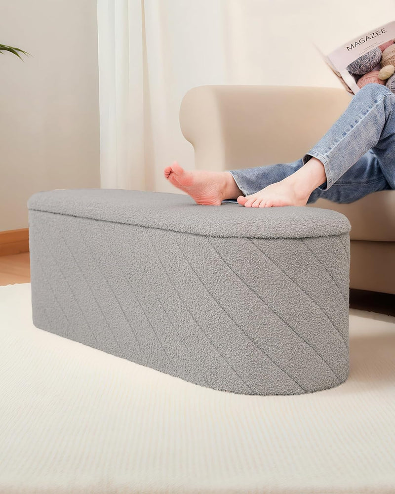 Oval Ottoman with Storage Bench Folding Foot Rest
