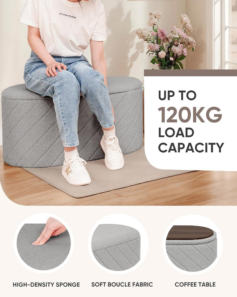 Oval Ottoman with Storage Bench Folding Foot Rest