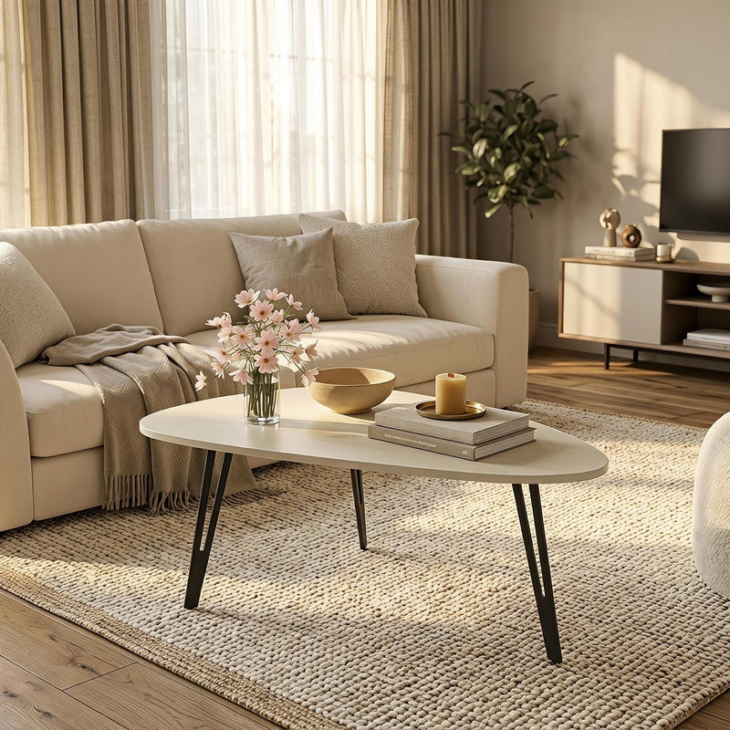 Oval Coffee Table Rustic Wooden Single Tier Centre