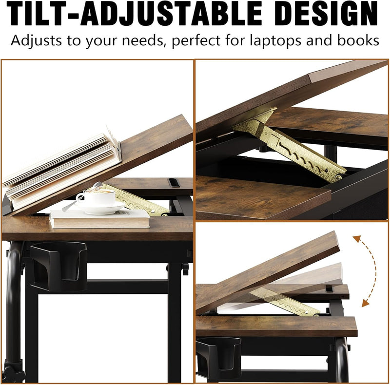 Overbed Desk with Wheels Adjustable Rolling Laptop Table