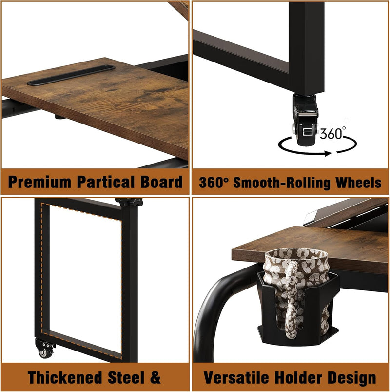 Overbed Desk with Wheels Adjustable Rolling Laptop Table