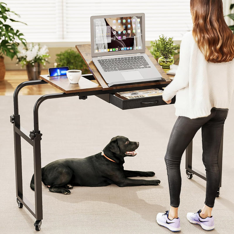 Overbed Desk with Wheels Adjustable Rolling Laptop Table