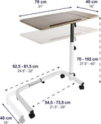 Overbed Table on Wheels Tilting Hospital Bed Wood