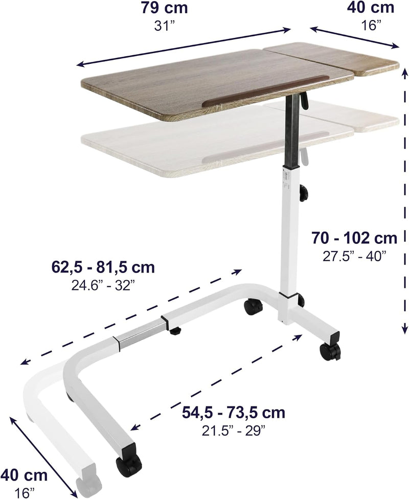 Overbed Table on Wheels Tilting Hospital Bed Wood