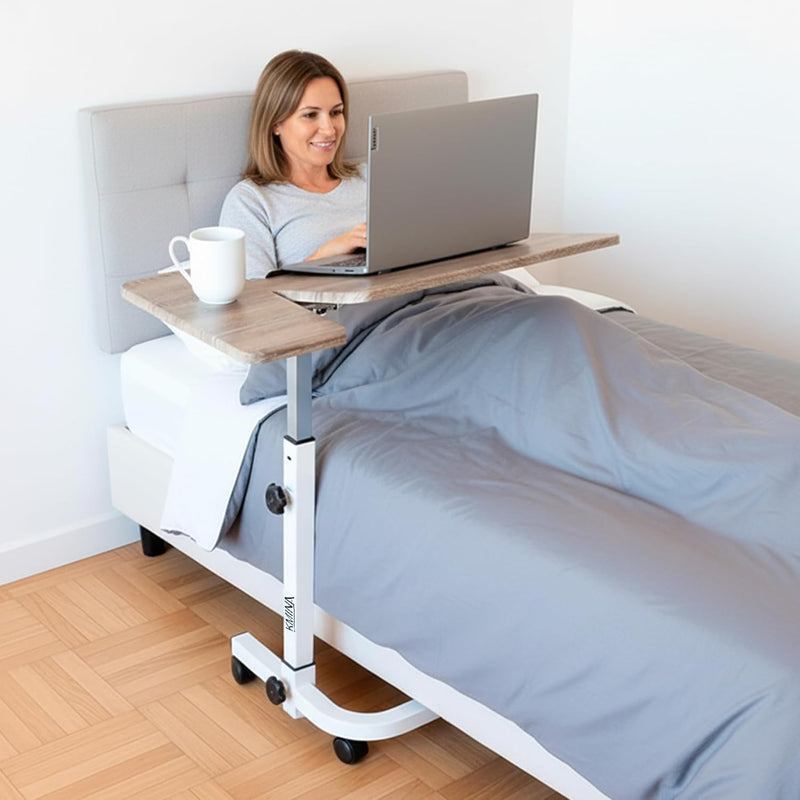 Overbed Table on Wheels Tilting Hospital Bed Wood
