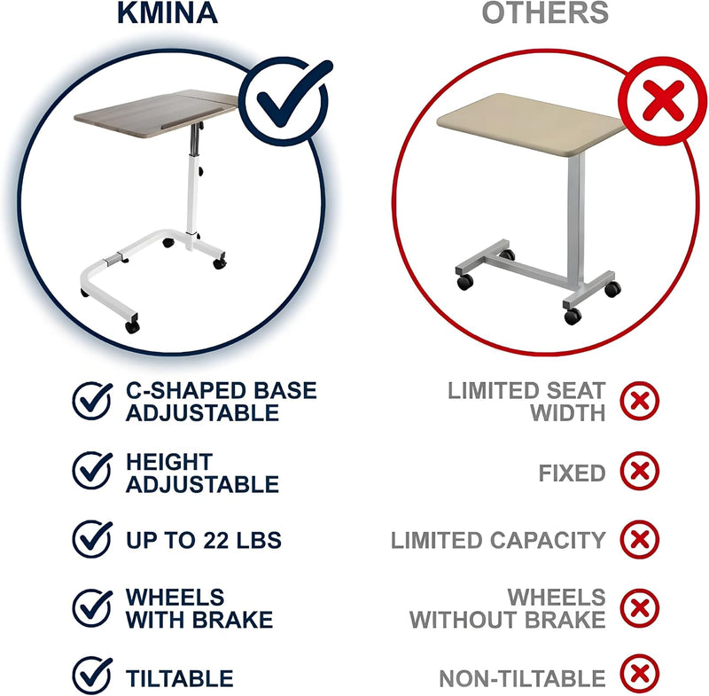 Overbed Table on Wheels Tilting Hospital Bed Wood