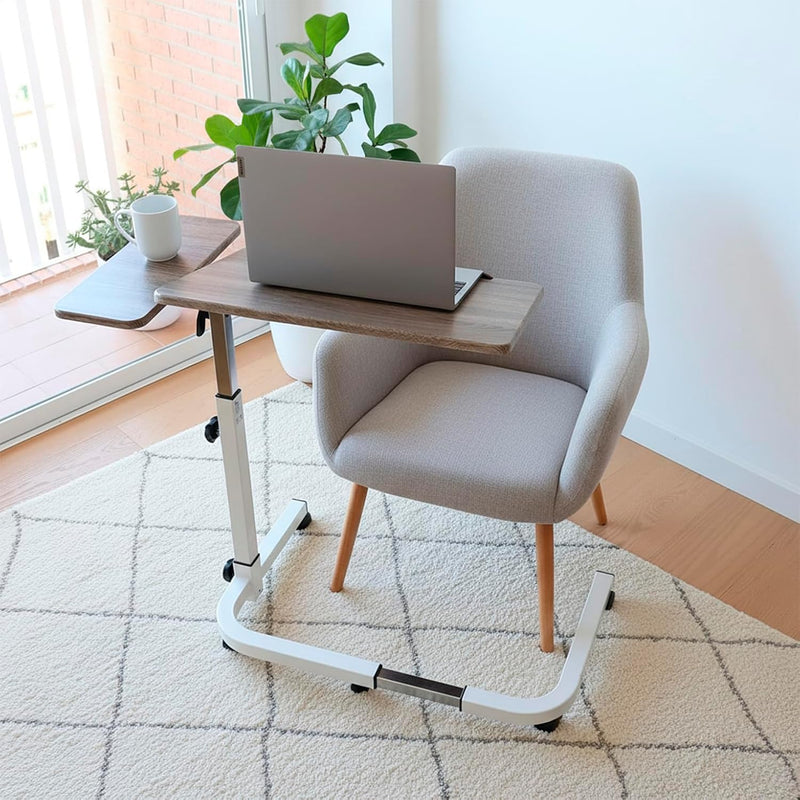 Overbed Table on Wheels Tilting Hospital Bed Wood