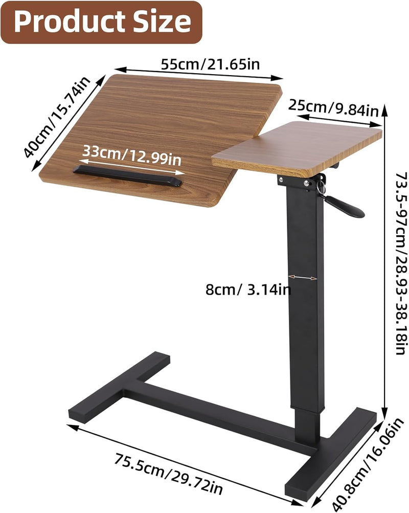 Overbed Table with Hidden Wheels Height Adjustable Tilting