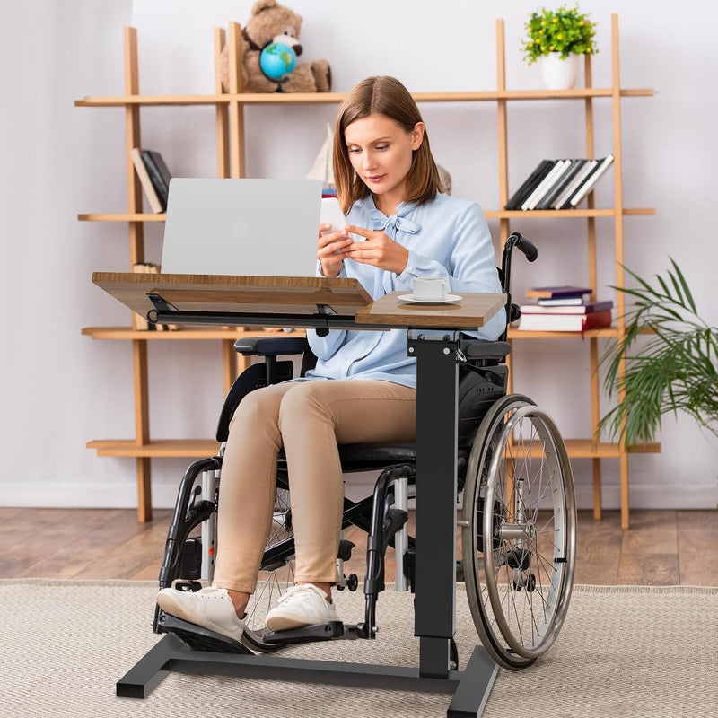 Overbed Table with Hidden Wheels Height Adjustable Tilting