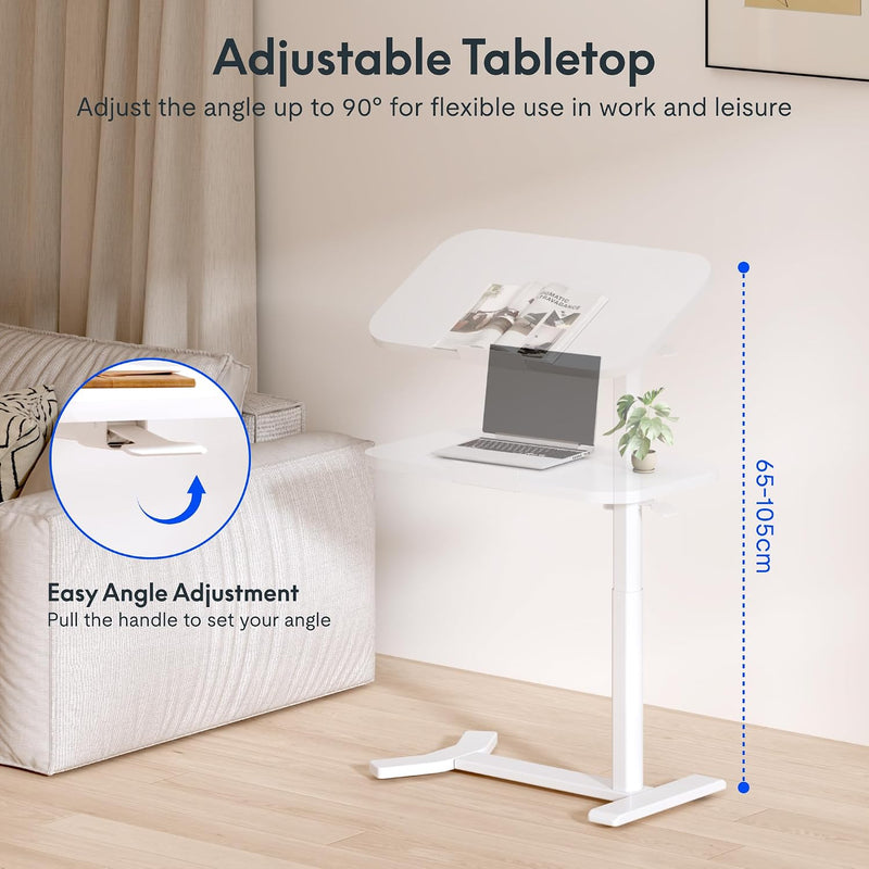 Overbed Table with Wheels Adjustable Height Bedside Rolling