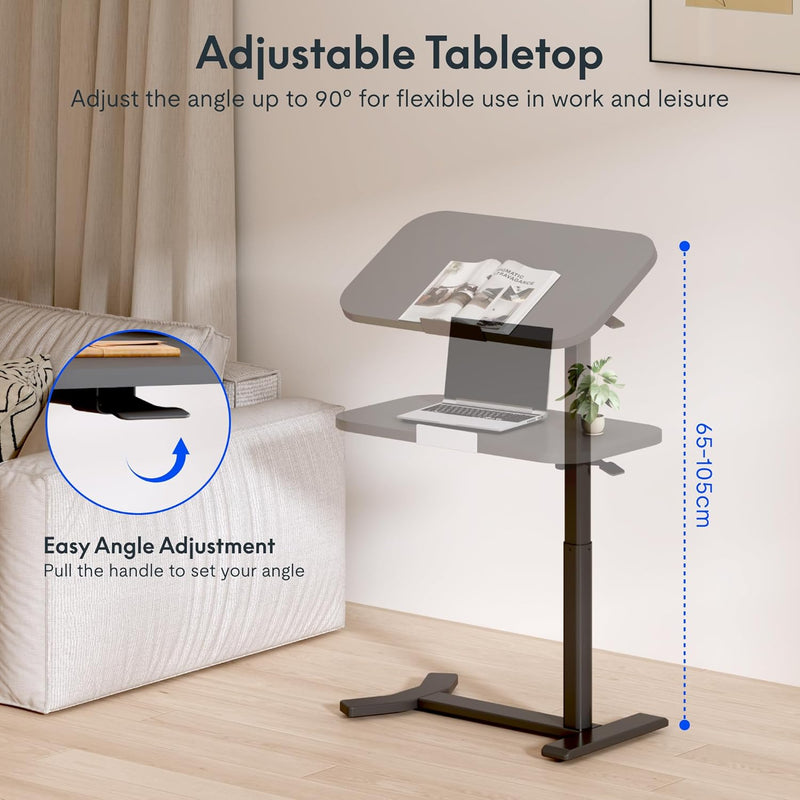Overbed Table with Wheels Adjustable Height Bedside Rolling