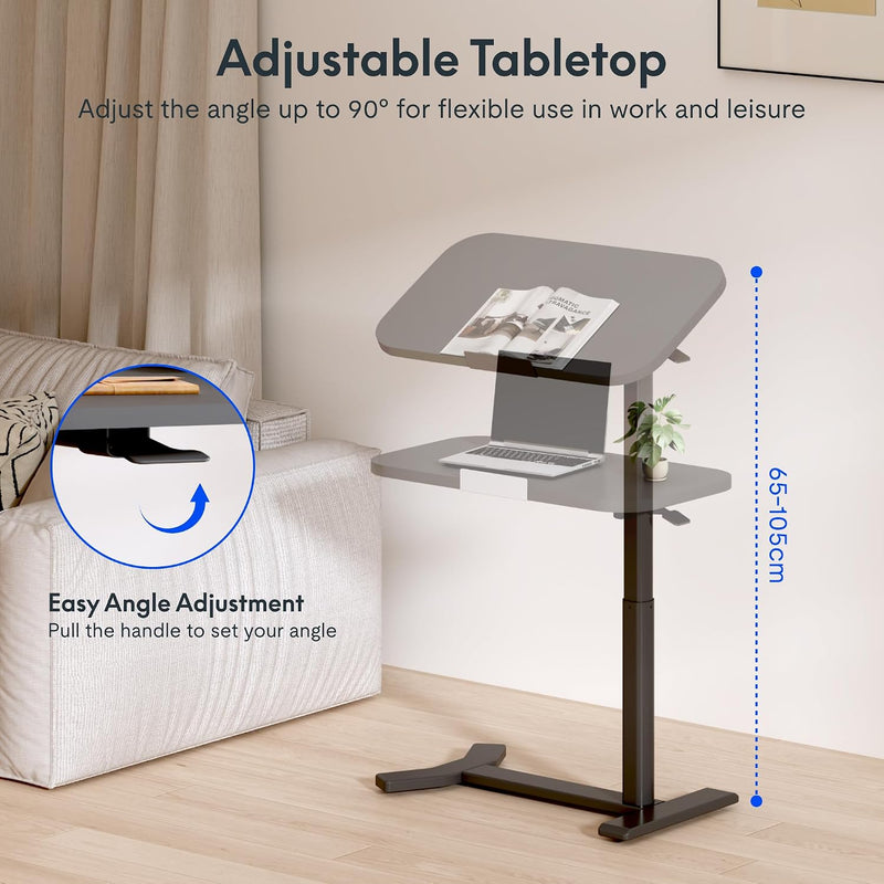 Overbed Table with Wheels Adjustable Height Bedside Rolling