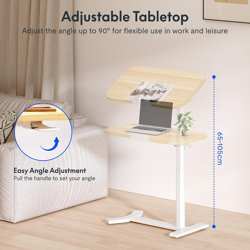 Overbed Table with Wheels Adjustable Height Bedside Rolling