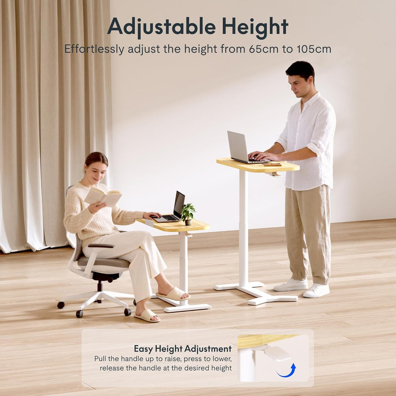 Overbed Table with Wheels Adjustable Height Bedside Rolling