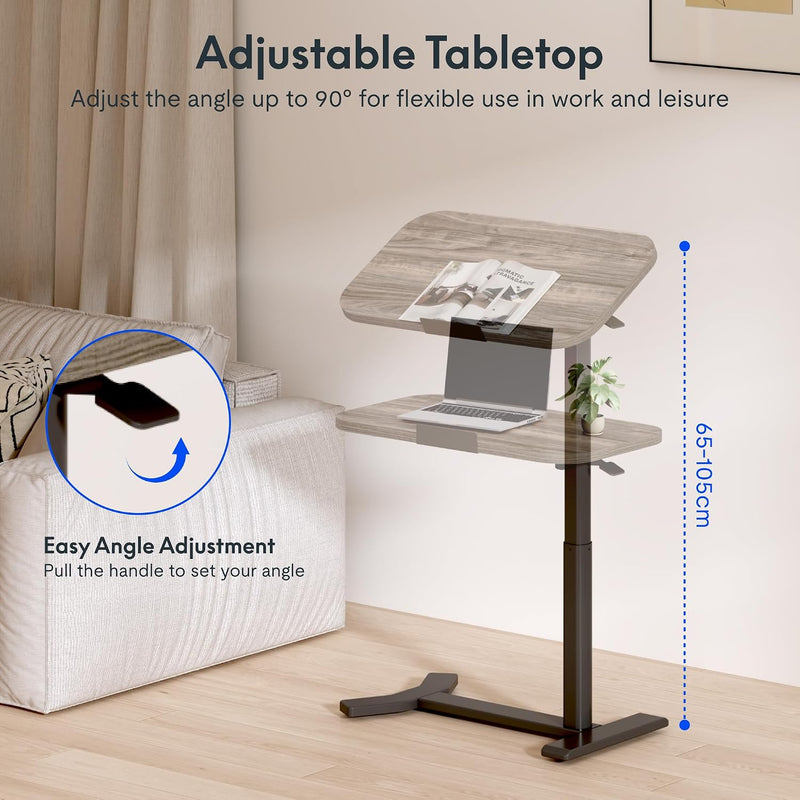 Overbed Table with Wheels Adjustable Height Bedside Rolling