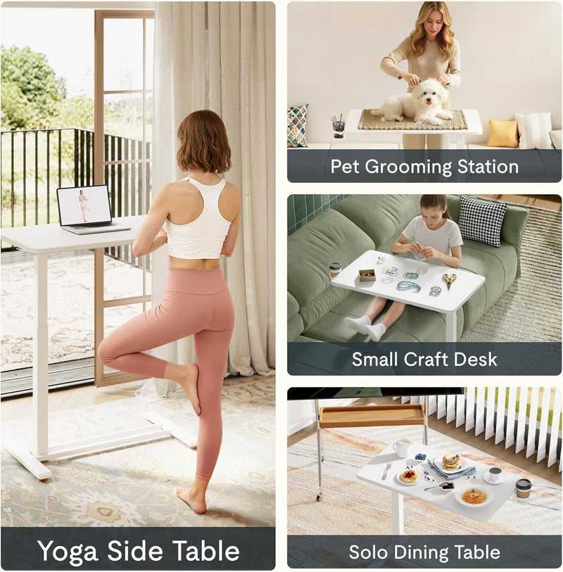Overbed Table with Wheels Adjustable Height Bedside Rolling