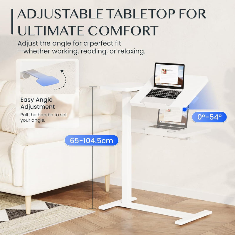 Overbed Table with Wheels Adjustable Height Bedside Rolling