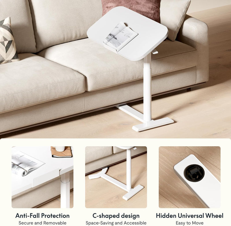 Overbed Table with Wheels Adjustable Height Bedside Rolling