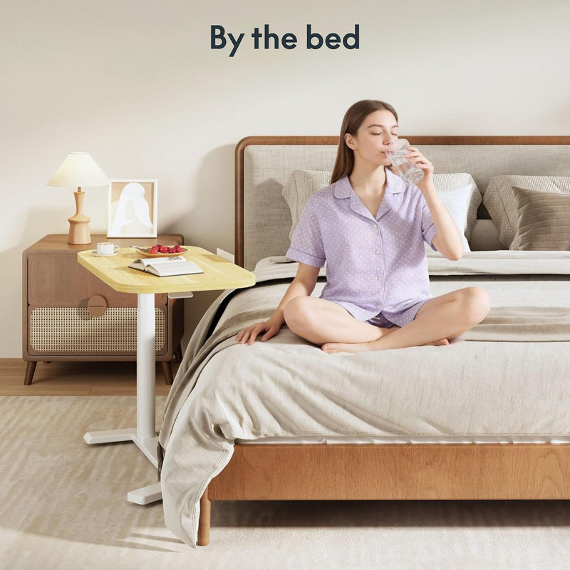 Overbed Table with Wheels Adjustable Height Bedside Rolling
