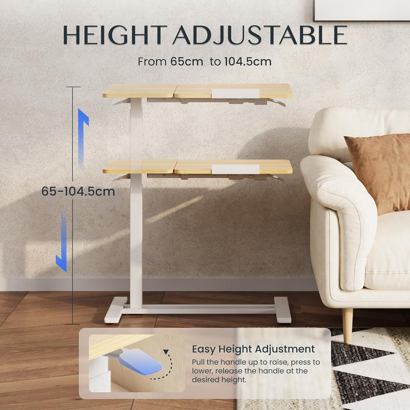 Overbed Table with Wheels Adjustable Height Bedside Rolling