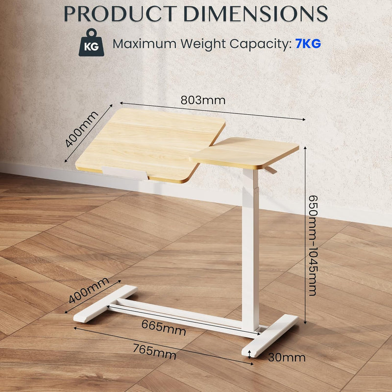 Overbed Table with Wheels Adjustable Height Bedside Rolling