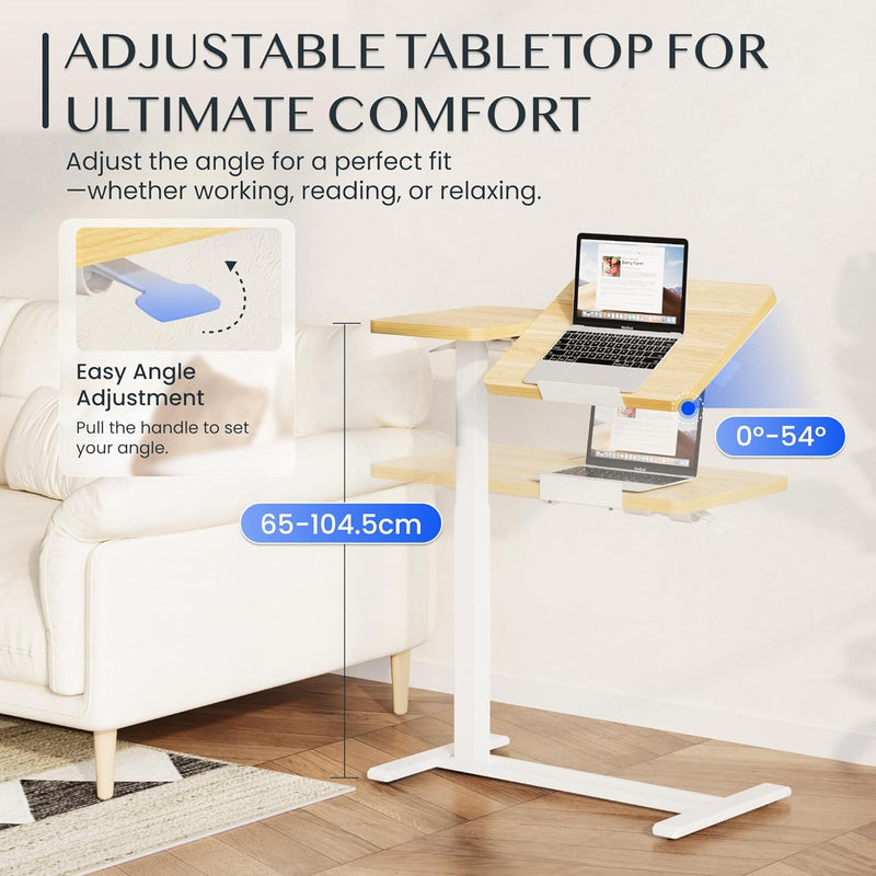 Overbed Table with Wheels Adjustable Height Bedside Rolling