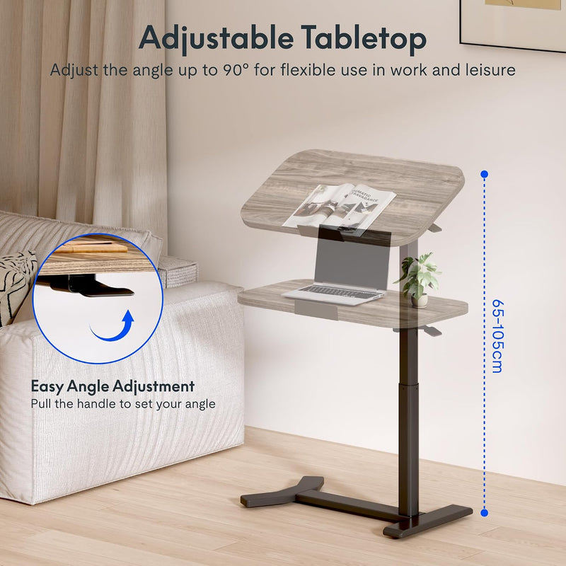 Overbed Table with Wheels Adjustable Height Bedside Rolling