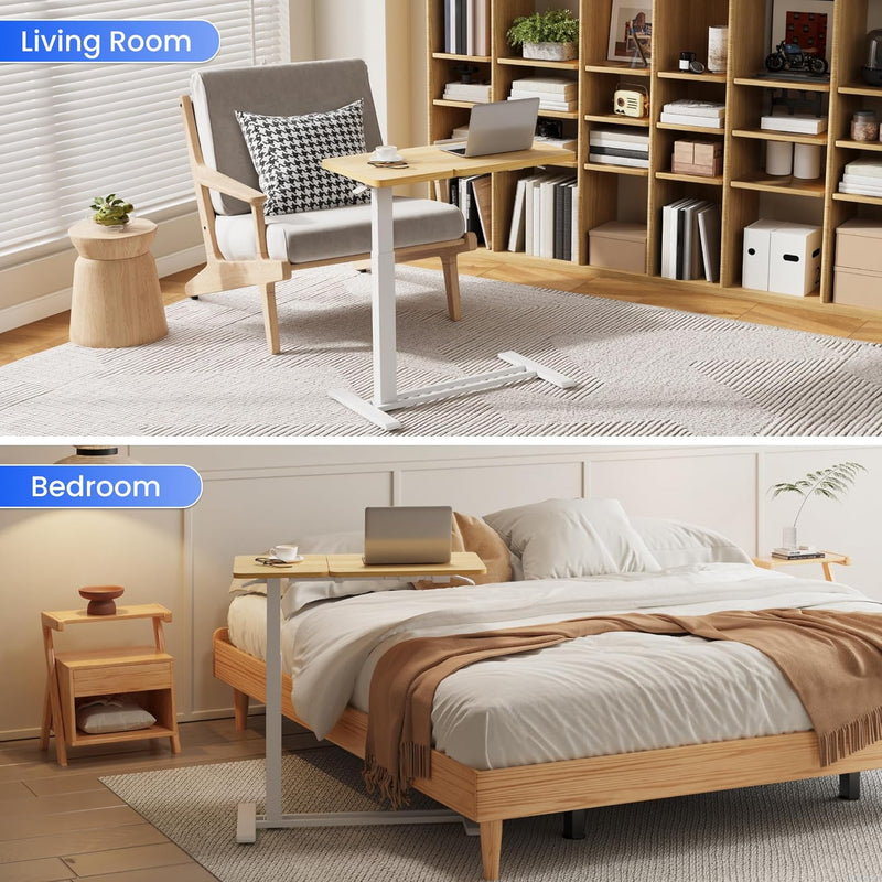 Overbed Table with Wheels Adjustable Height Bedside Rolling