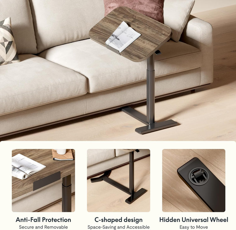 Overbed Table with Wheels Adjustable Height Bedside Rolling