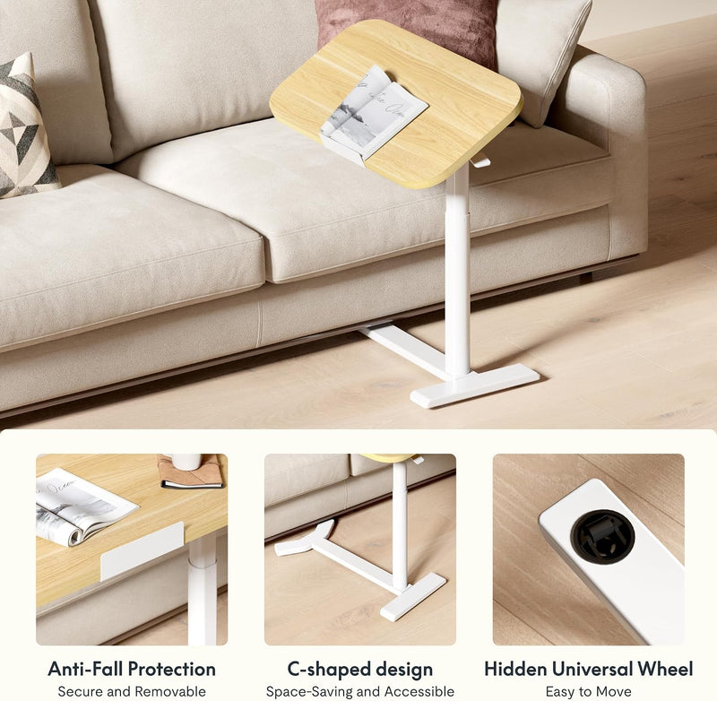 Overbed Table with Wheels Adjustable Height Bedside Rolling