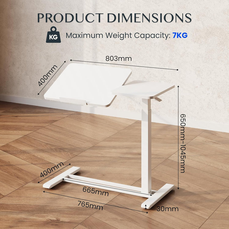 Overbed Table with Wheels Adjustable Height Bedside Rolling