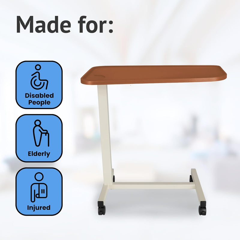 Overbed Table with Wheels Adjustable Over Bed