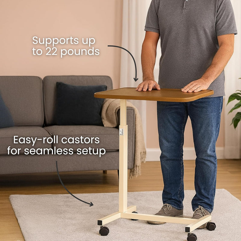 Overbed Table with Wheels Adjustable Over Bed