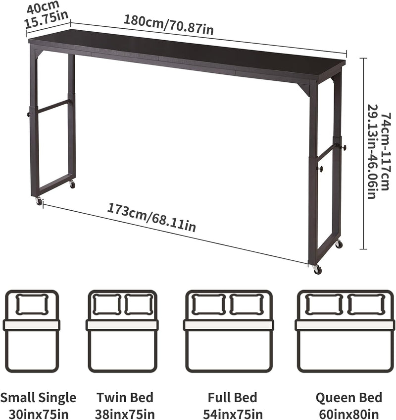 Overbed Table with Wheels Mobile Bed Desk Adjustable