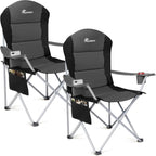 Padded Camping Chairs Deluxe Folding with Cup Holder (Set of 2)