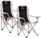 Padded Camping Chairs Deluxe Folding with Cup Holder (Set of 2)