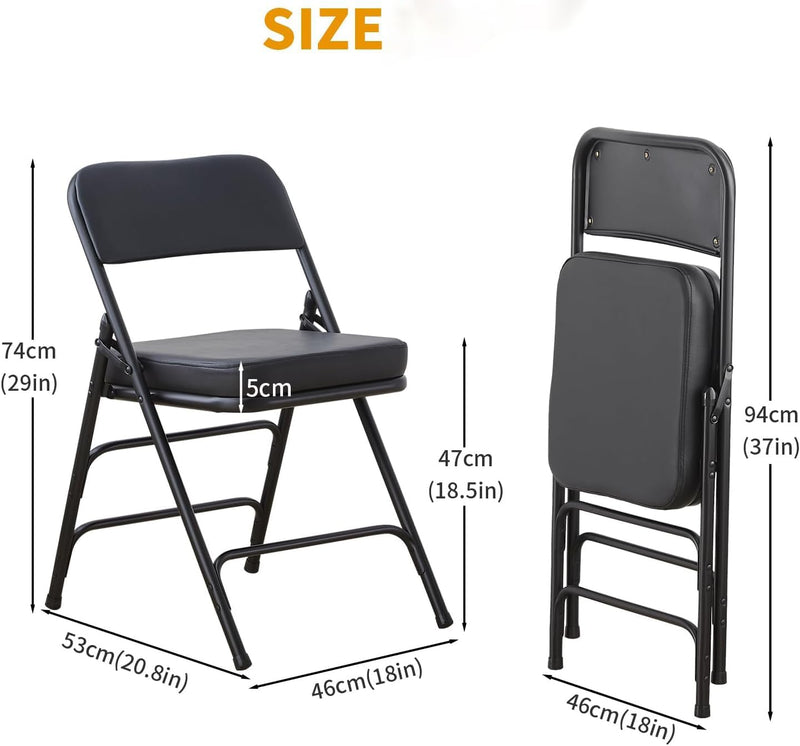 Padded Folding Chair Foldable with Fabic Thick Cushion (2 Pack)