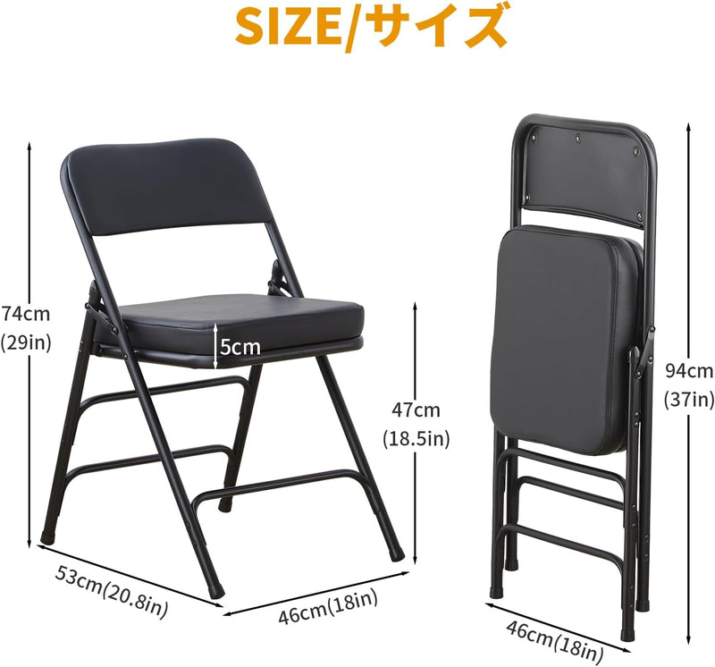 Padded Folding Chair Foldable with Fabic Thick Cushion (2 Pack)
