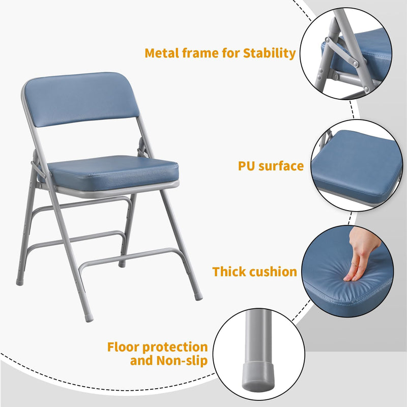 Padded Folding Chair Foldable with Fabic Thick Cushion (2 Pack)
