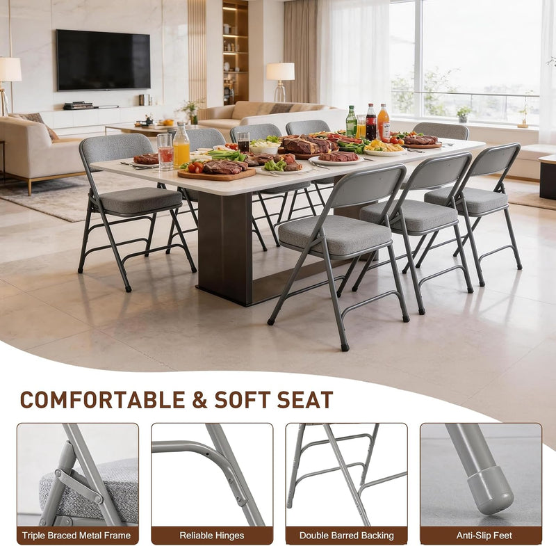 Padded Folding Chair Foldable with Fabic Thick Cushion (2 Pack)
