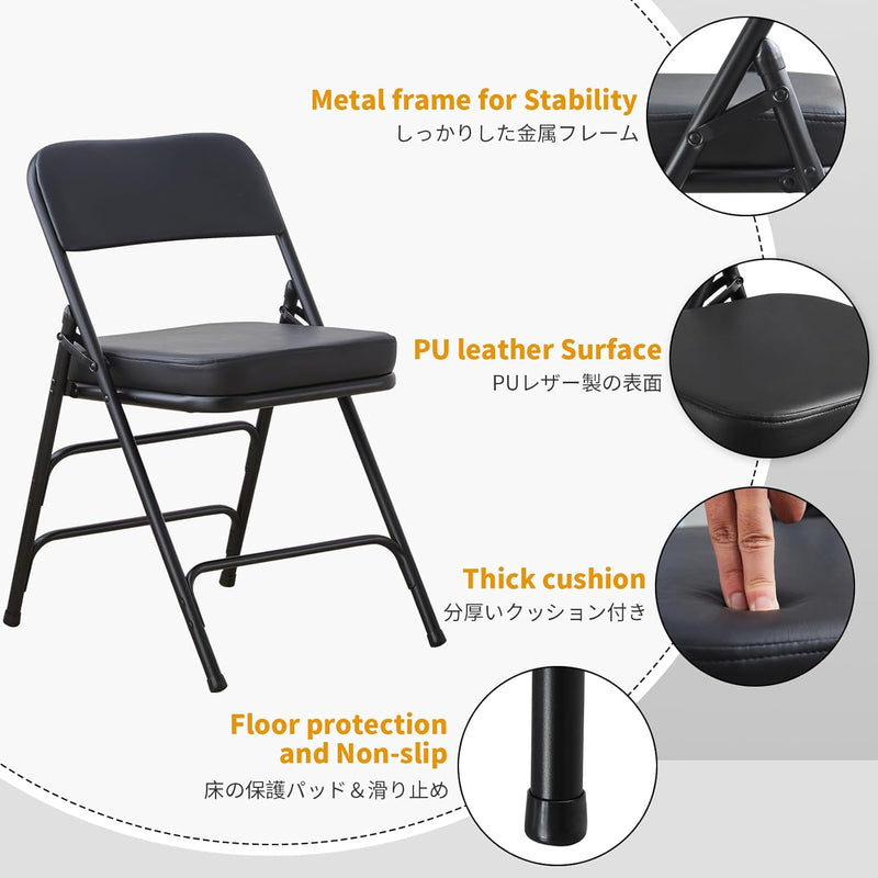 Padded Folding Chair Foldable with Fabic Thick Cushion (2 Pack)