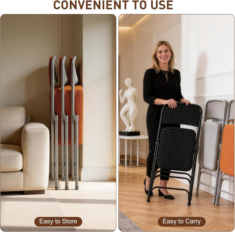 Padded Folding Chair Foldable with Fabic Thick Cushion (2 Pack)