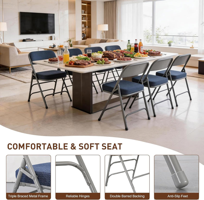 Padded Folding Chair Foldable with Fabic Thick Cushion (2 Pack)